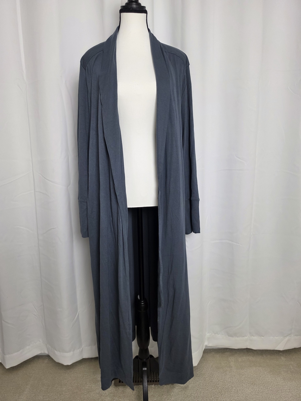 Long Open-Front Cardigan in Slate Blue